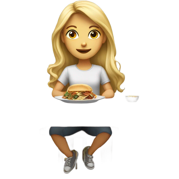  Blonde long hair girl eating big meal  emoji