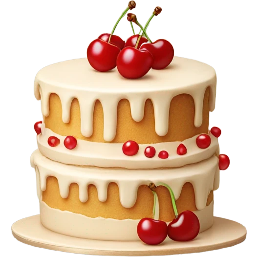 beautiful beige cake with cherries emoji