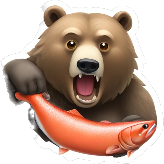 Grizzly bear eating sockeye salmon fish emoji