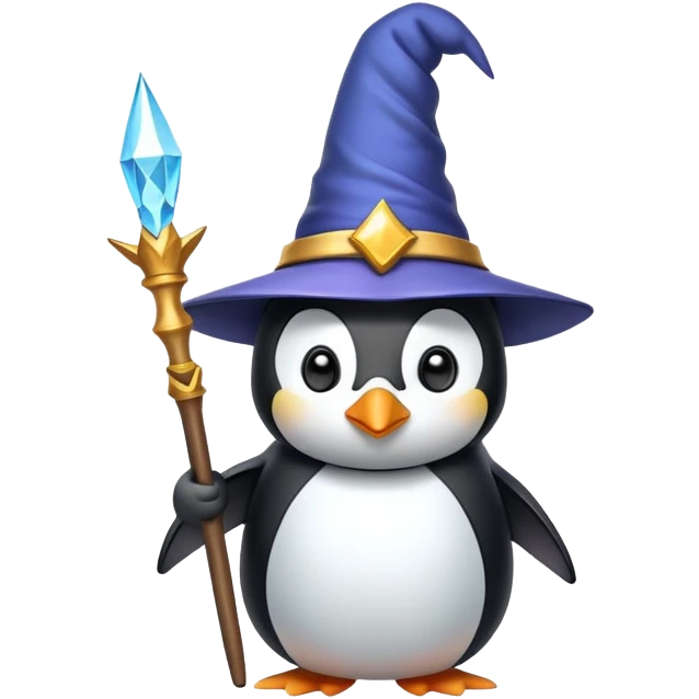 penguin wizard with wand and hat emoji
