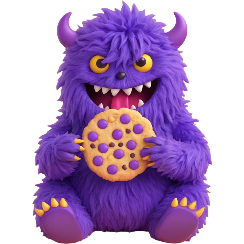 purple fluffy monster eating a cookie emoji