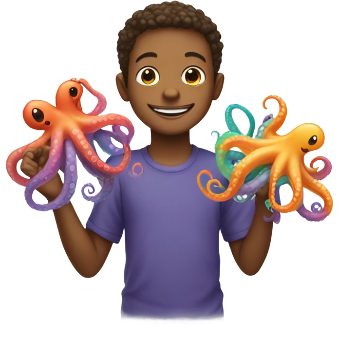 smiling boy holding octopus  emoji