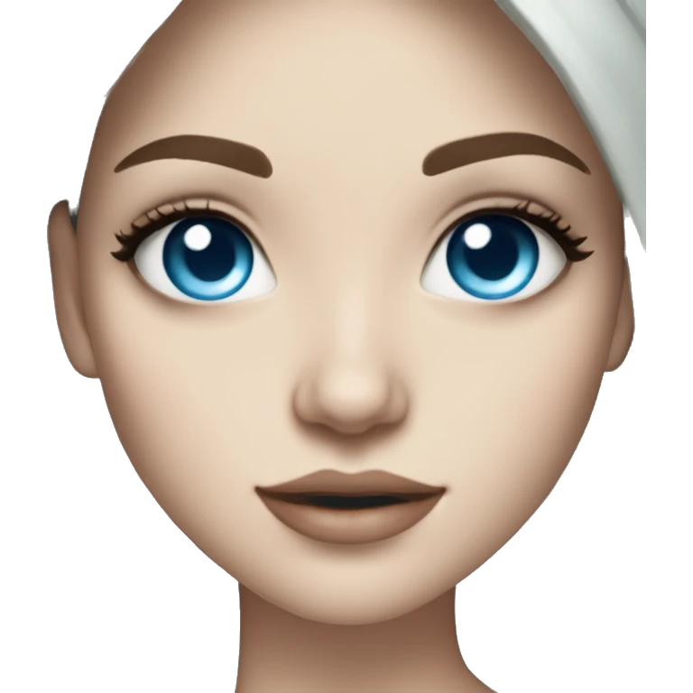 Instagram model girl with long black hair, pale skin and pretty blue eyes emoji