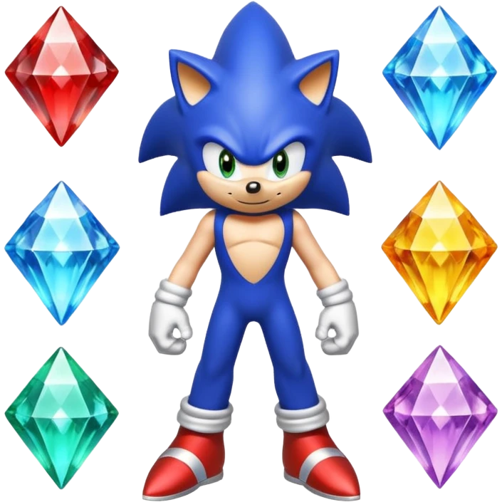 I want Sonic the hedgehog with the 7 chaos emeralds and the Goku aura transformation, where is the super Sonic aura Is a power 7 diamonds, red, blue, yellow, green, white, cyan and purple emoji