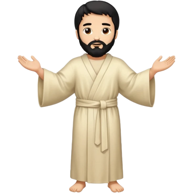 fullbody, head-to-toe, Jesus's apostle Thomas, black hair and black beard, arms down, normal emoji style, facing right emoji