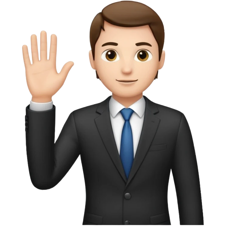 The businessman extends his hand to the side, as if he is about to take something. emoji