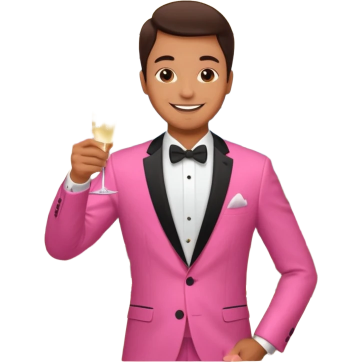man hosting a dinner party at home wearing a pink suit emoji