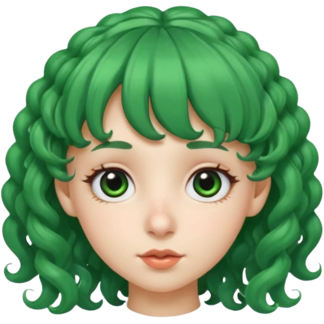 green curly  haired with hair bangs big head accessory big nose mid size ear young emoji