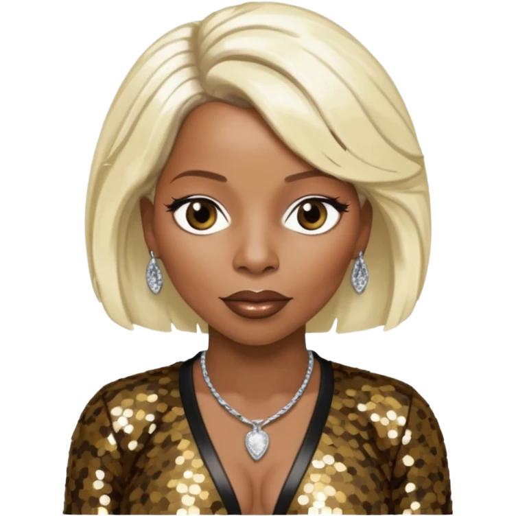 Mary J Blige with platinum blonde hair, dark brown sequin outfit emoji