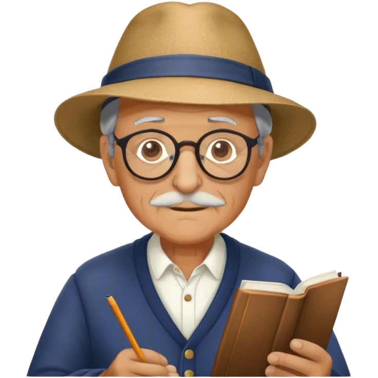 Older French man with nice taste, wearing a hat and reading glasses emoji