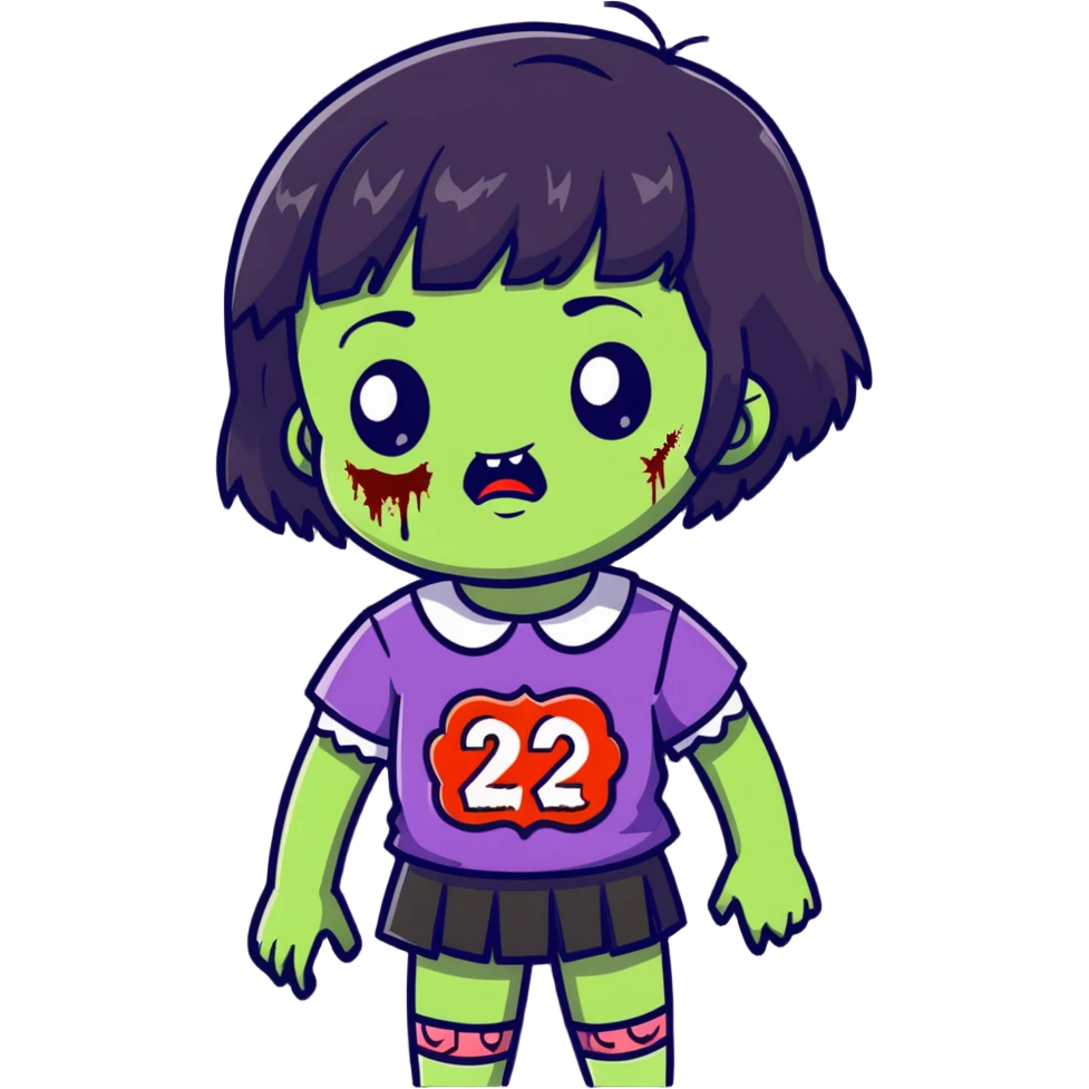 zombie girl with short wavy hair and black bangs, greenish skin emoji