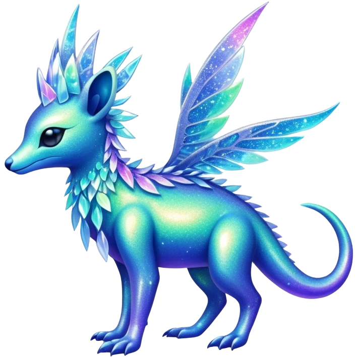Shiny Exotic Tropical Colorful Neon-colored Glittery Ethereal Sparkly Iridescent Amaura-Aurorus-Fakémon-hybrid-creature (full body)  emoji