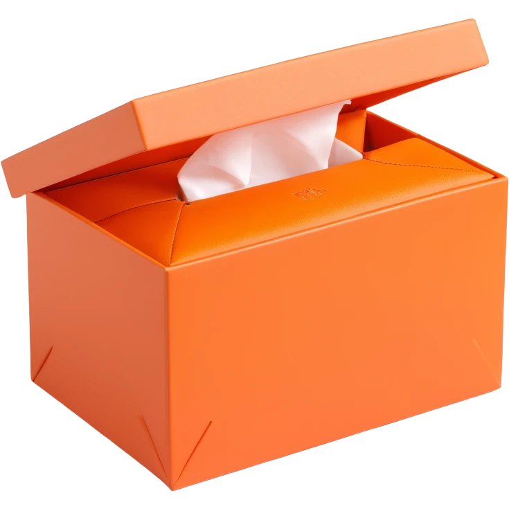 an orange Hermès box slightly open with tissue paper inside luxury feel minimal 3D style emoji