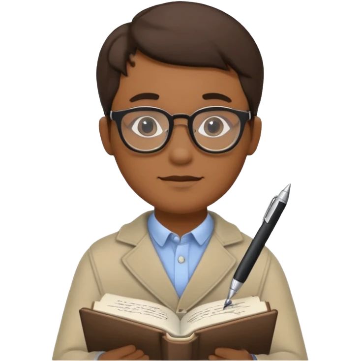 man hold a pen in hand write in book , wearing glasses emoji