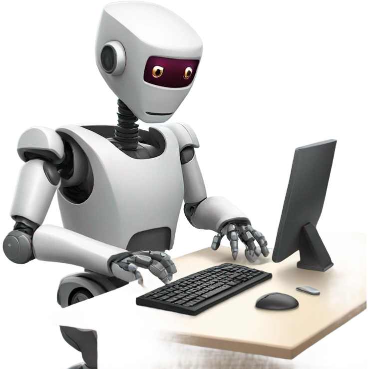 the robot works at a computer emoji
