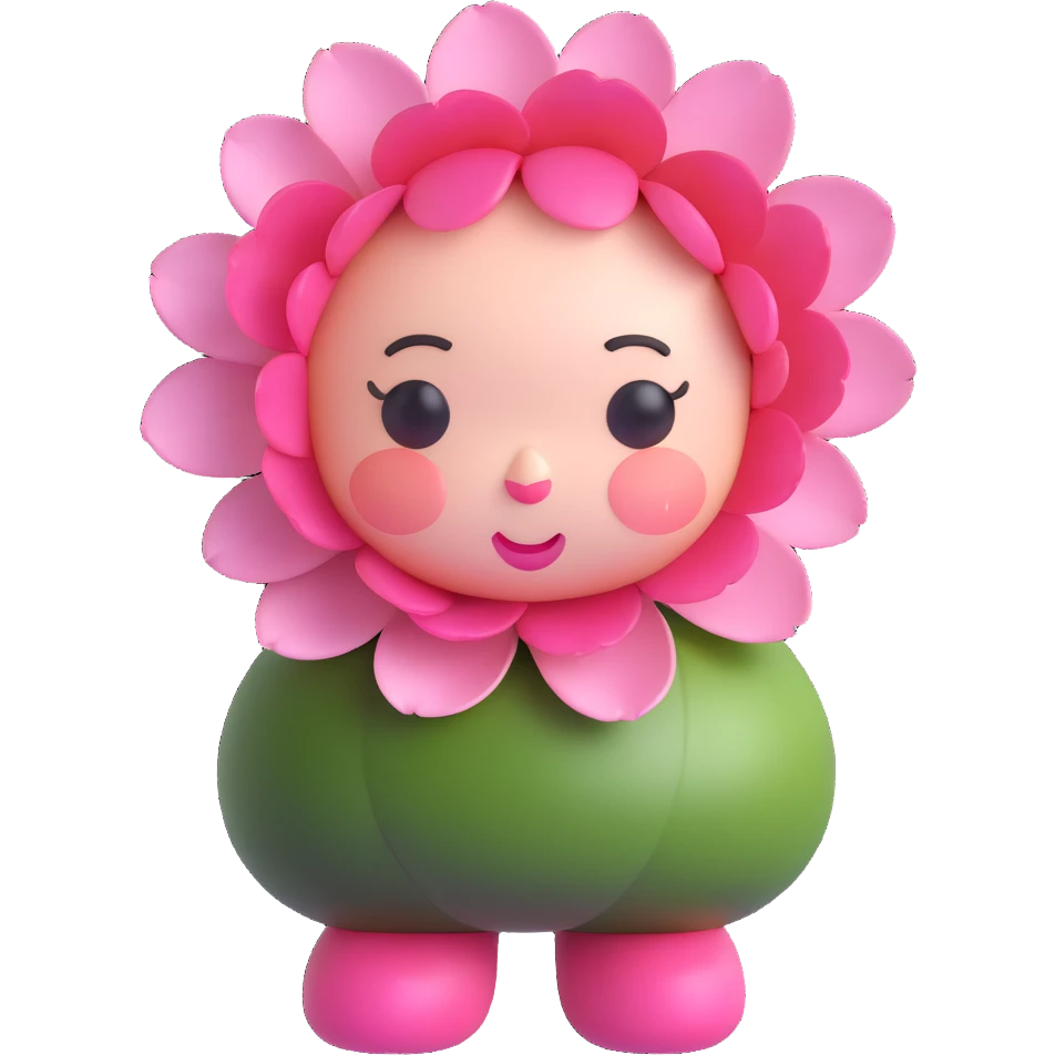 cute kawaii style pink peony flower with a round plump body, blushing cheeks, nervous expression, soft and adorable, soft pink tones, full body emoji