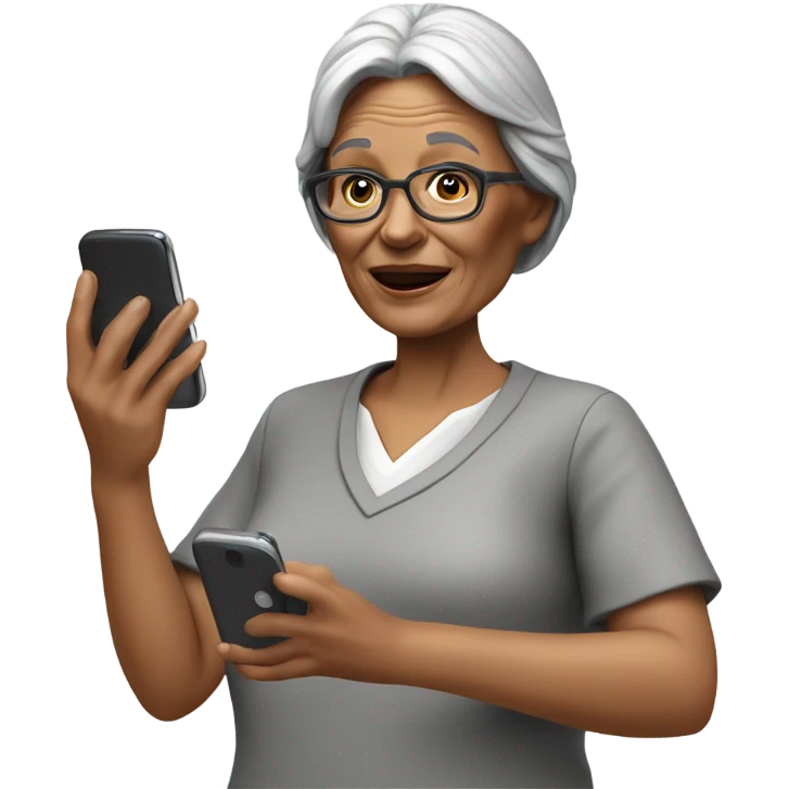 3d hyper realistic senior woman on her cell phone  emoji