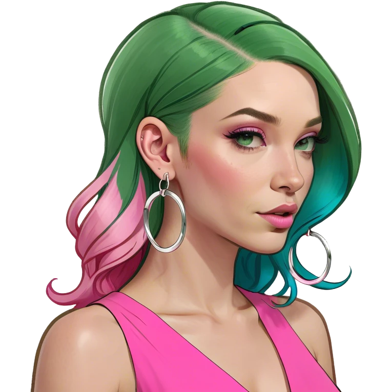 Realistic pink woman with long PINK & blue hair emoji