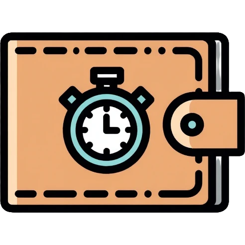 wallet with a clock on it, representing quick services at affordable prices emoji