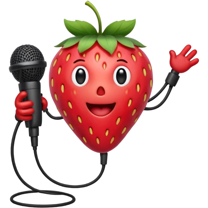 Singing Strawberry who is singing to a mic with arms and legs  emoji