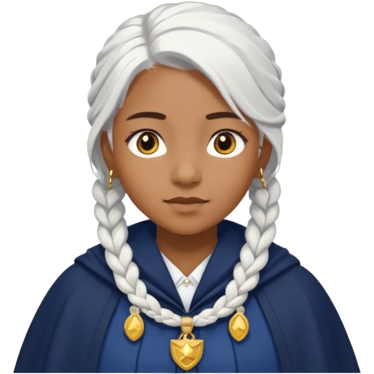 braid white hair, brown skin girl, navy cloak emoji