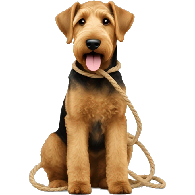 Airedale playing with a rope emoji