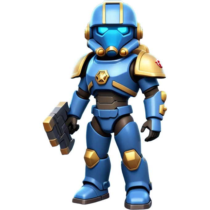 Clash of Clans aesthetic: Cinematic Playful Terran Marine Hero Emoji, rendered in a 3D vector-style similar to standard emojis with minimal shading and bold, simplified shapes. A compact, heroic isometric figure clad in futuristic power armor with signature energy accents, softly glowing with a cosmic battle charm. Simplified yet unmistakably iconic, highly detailed and consistent, glowing with a soft radiant shine and high gloss. Stylized with a touch of interstellar valor and a soft glowing outline, capturing the essence of an elite space warrior with a friendly, playful manner! emoji