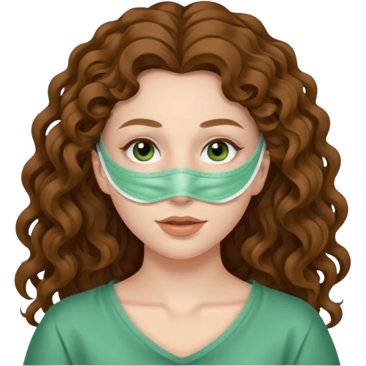 pale white girl with long brown curly hair green spa face mask  emoji