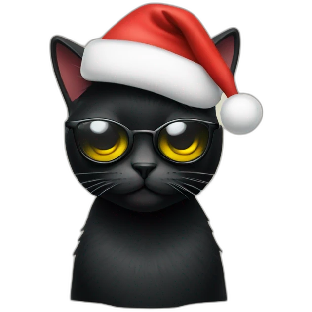 Black Cat with sunglasses and xmas hat emoji