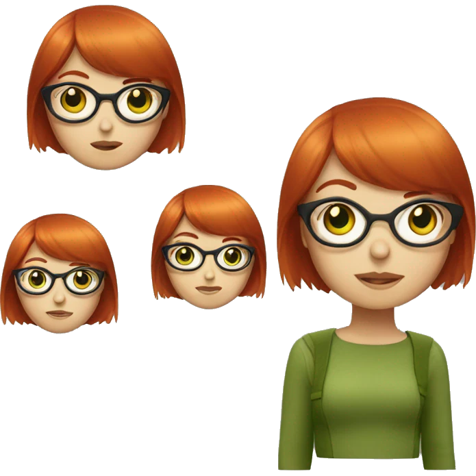 Red hair girl with green eyes with bang and glasses  emoji