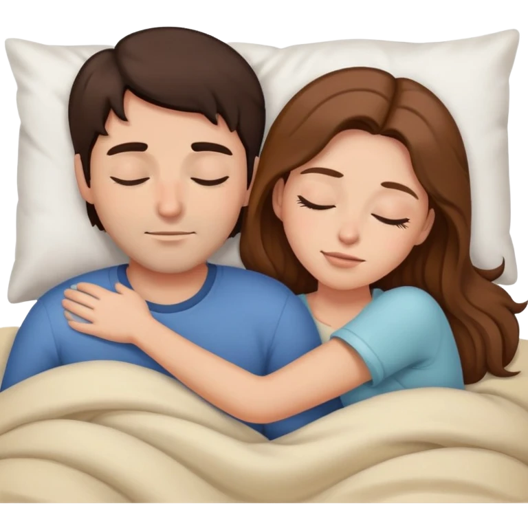 Man with dark brown hair and woman with long light brown hair in bed cuddling and sleeping  emoji