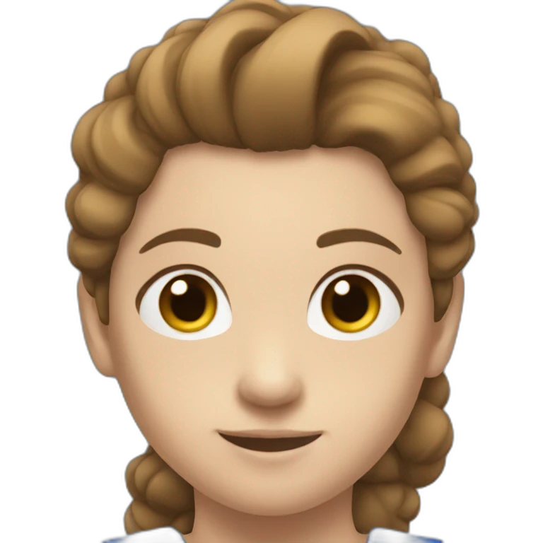 a gymnast with brown hair and a blue emoji