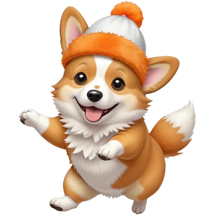 jumping corgi wearing a cute hat emoji