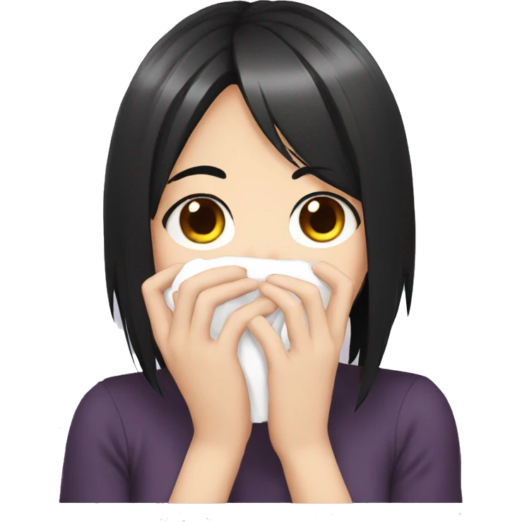 anime girl giggle hands covering mouth black hair emoji