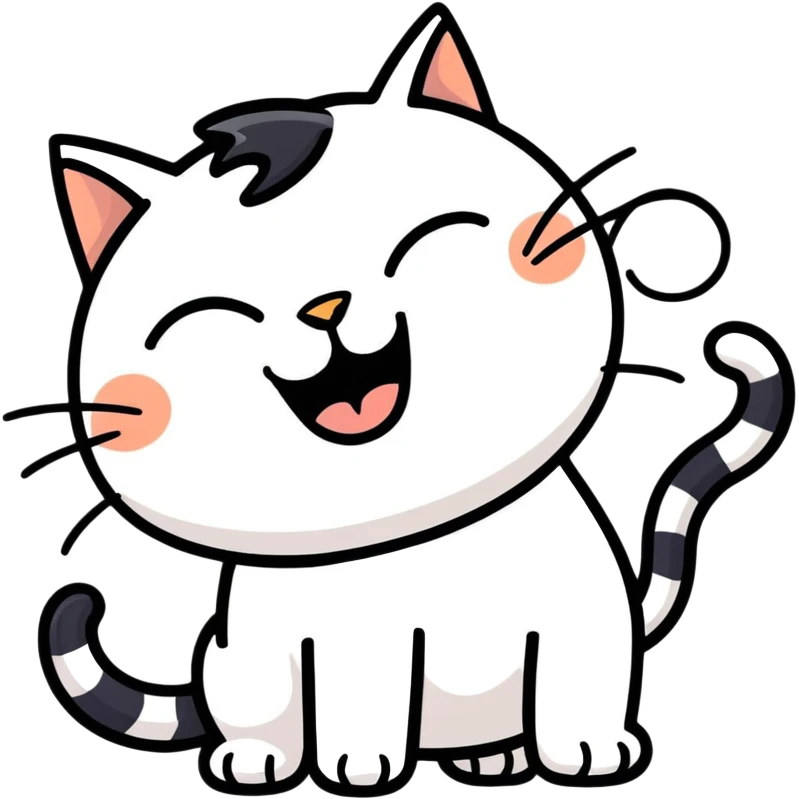 Cat with black ink horns laughing at a shaved cat doodle emoji