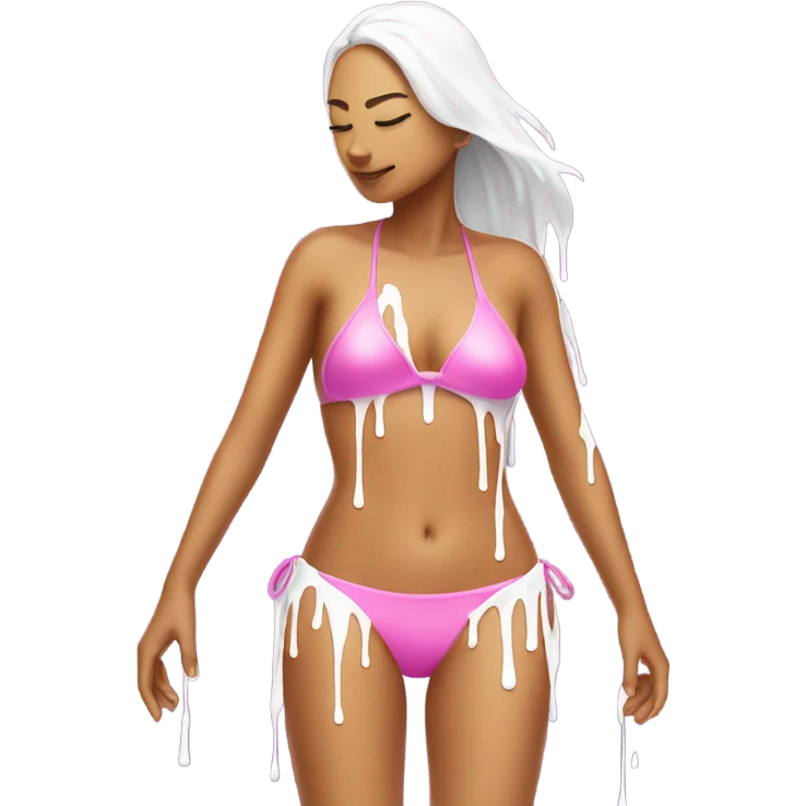 Woman backwards wearing pink bikini with dripping white paint  emoji
