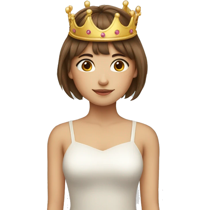 girl with long brown hair and bangs with a crown emoji