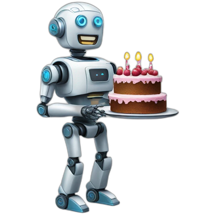 Robot holding cake emoji
