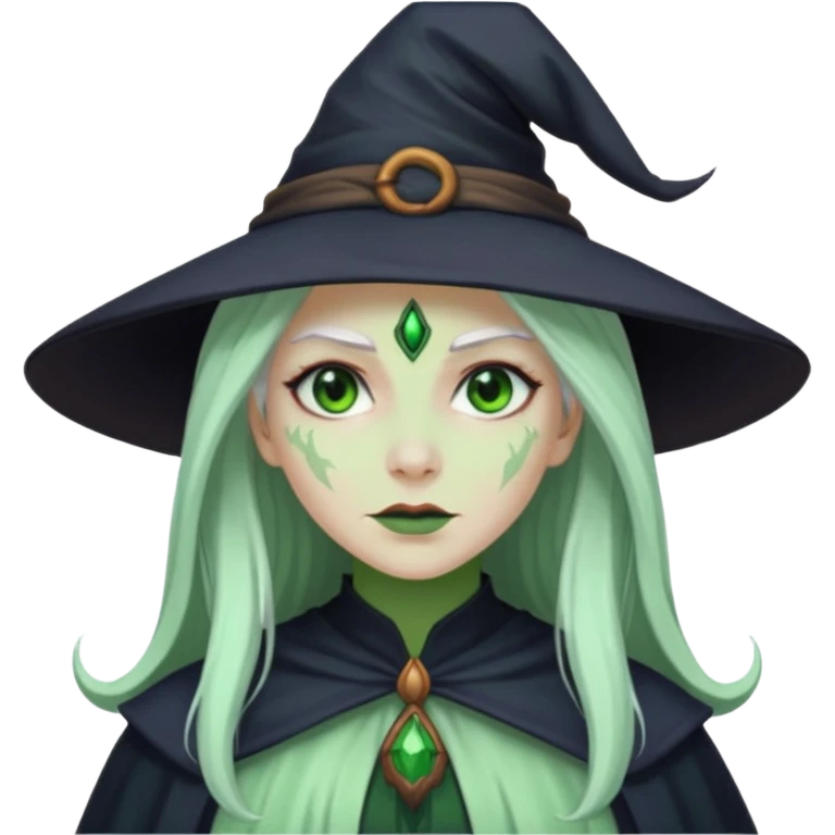 Woman witch with green skin and white long hair emoji