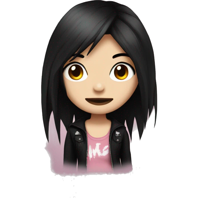 2007 emo girl with black hair and one pink strand grunge style emoji