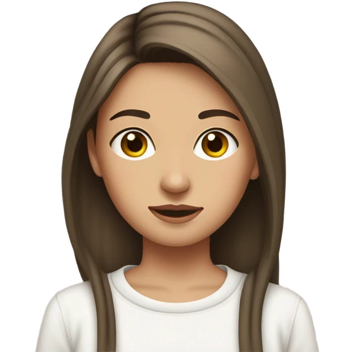 A girl with straight brunette medium length hair wearing a white sweatshirt with a ribbon in her hair emoji