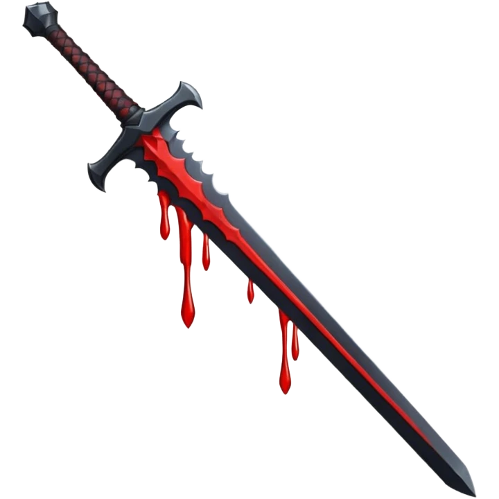 iOS sticker, dark sword, black blade, red blood drop, minimal emoji