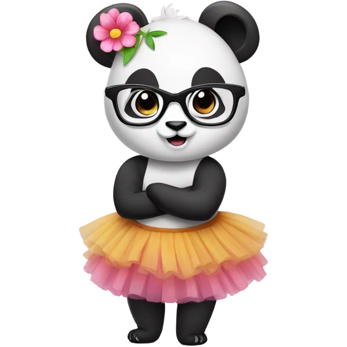 Cute female Panda wearing a tutu and glasses with a flower above 1 ear  emoji