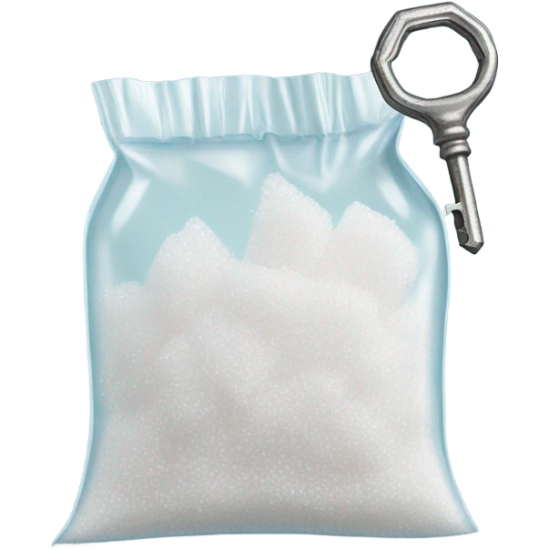 sugar in a plastic bag and a key with sugar on it emoji