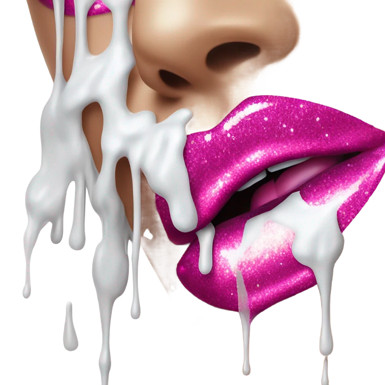White paint dripping from hot pink ombre glittery lips emoji