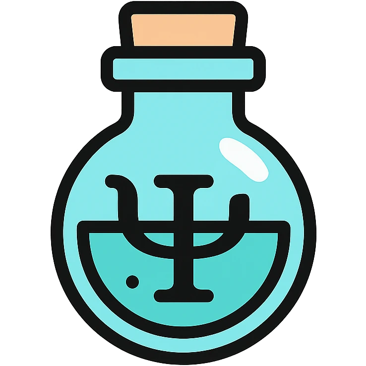 Discord role icon for 'pacientas' of a psychiatric clinic, small potion bottle, clean and modern, #6fe8f3 as main color, simple and easy to recognize, professional look, glass effect emoji