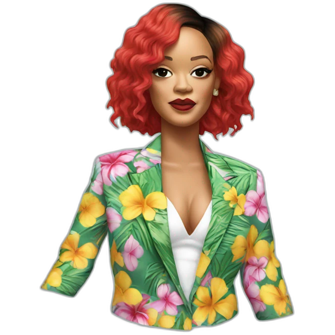 rihanna wearing a hawaii suit hyperrealistic emoji