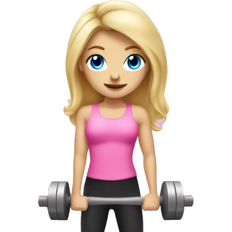 Blond hair girl with blue eyes in pink holding dumbbell emoji