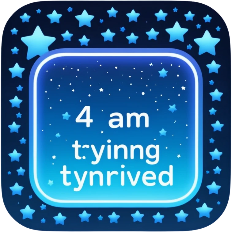 A square that reads "4 AM TYPING HAS ARRIVED" with a mood and stars behind it and glowing blue gradient text emoji
