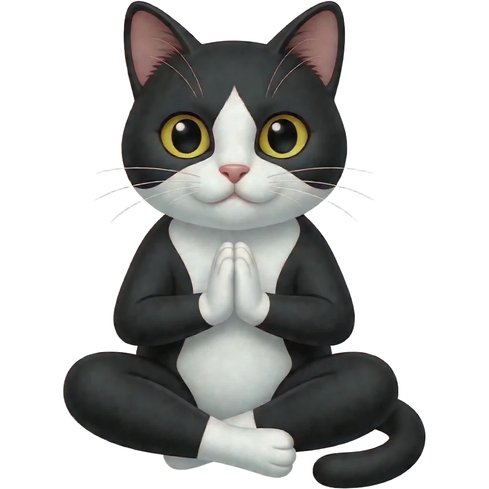 black and white cat sitting cross legged in yoga pose emoji